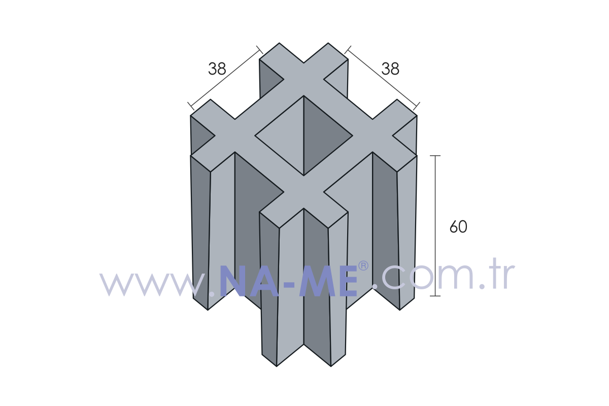 38 x 38 x h60 GFRP grating technical illustration 38 x 38 x h60 GFRP grating technical illustration