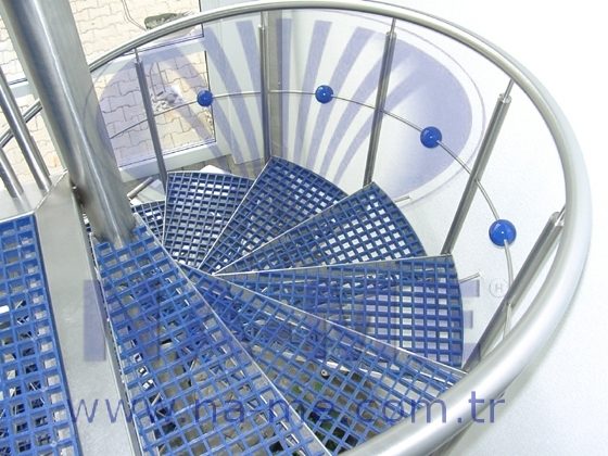 Blue FRP grating spiral staircase application