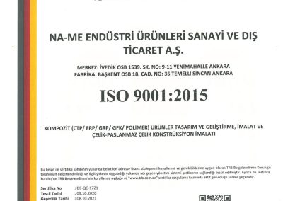 ISO 9001 Kalite Yönetim Sistemi Belgesi