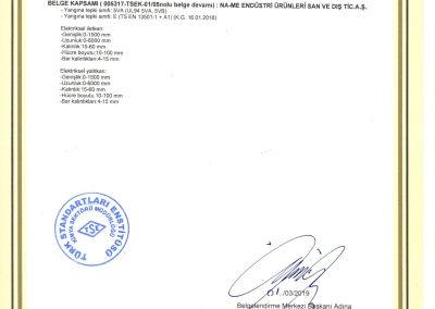 NA-ME Turkish Standards Institution certificate of conformity, page two