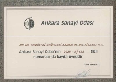 NA-ME Ankara Chamber of Industry registration certificate