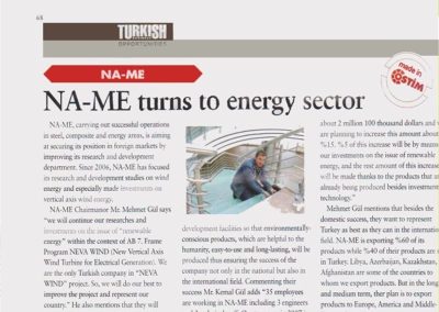 Turkish Business Opportunities dergisindeki NA-ME enerji sektörü yazısı