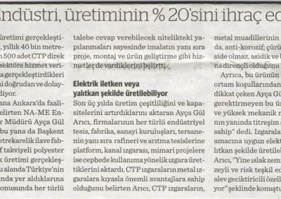 Dünya Gazetesi'ndeki NA-ME sanayi ve ihracat haberinin yakın görünümü