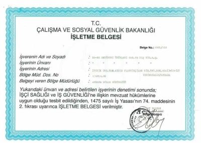 NA-ME Ministry of Labour and Social Security management system certificate