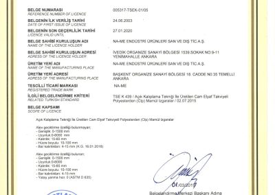 NA-ME Turkish Standards Institution certificate of conformity, page one