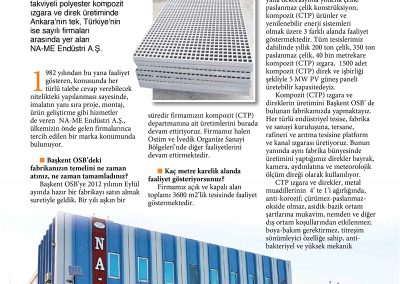 Başkent OSB Aylık Bülteni'ndeki NA-ME fabrikası ve kompozit ürünler sayfası