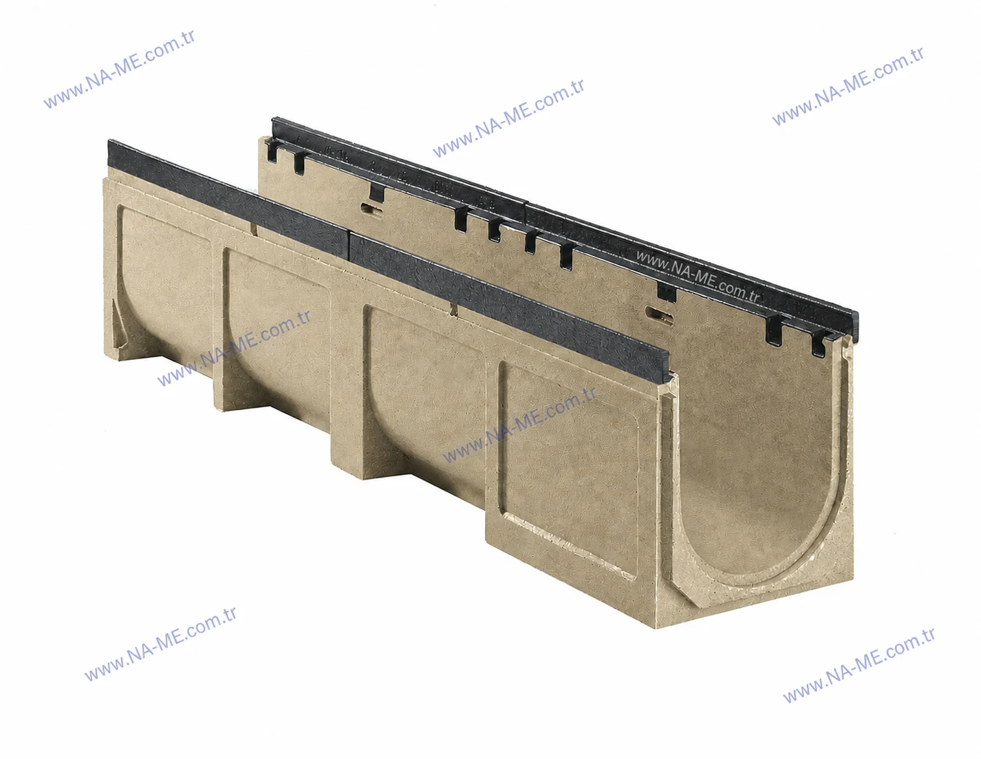 Polymer concrete drainage channel with FRP grating