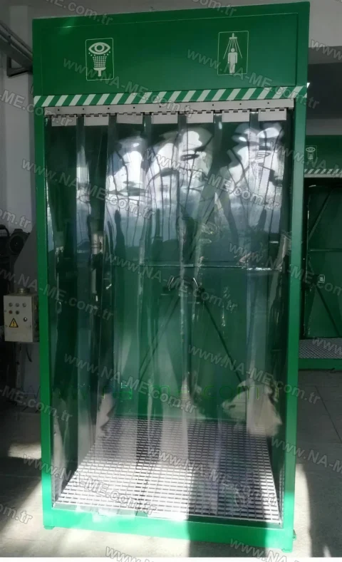 FRP grating base in an emergency shower stall