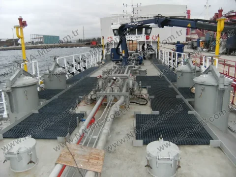 Grating walkways on a tanker deck