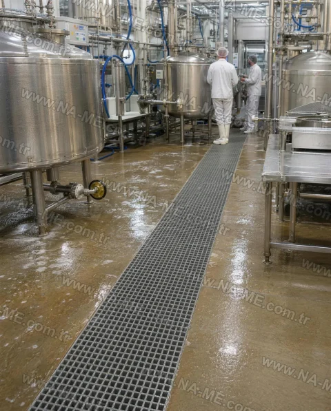 FRP trench grating in a food production plant
