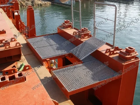 Grating covers and steps on a ship deck