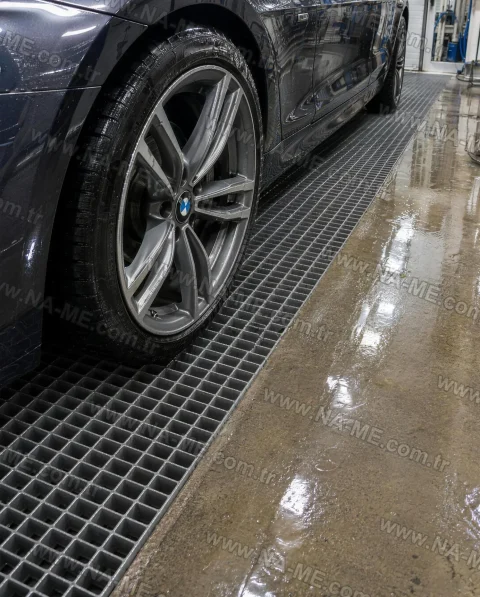 FRP trench grating in a car wash