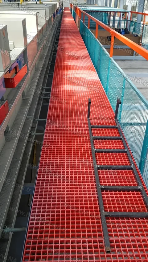 Red FRP grating platform with access stairs