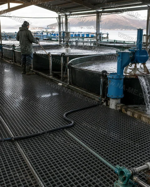 FRP grating floor at an aquaculture facility